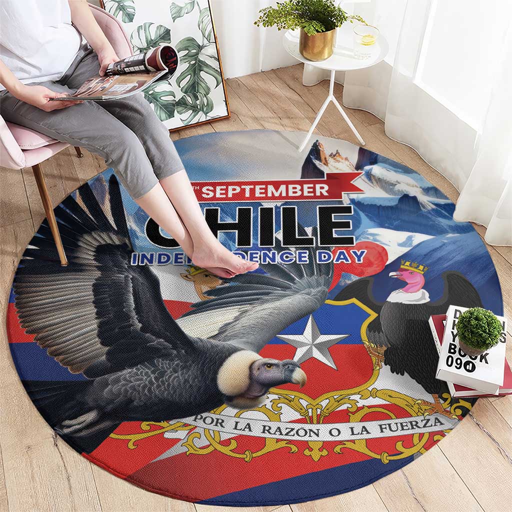 Chile Independence Day 18th September Round Carpet Andean Condor Flying - Wonder Print Shop