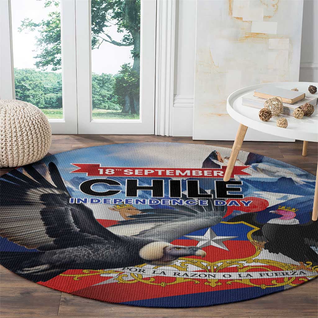 Chile Independence Day 18th September Round Carpet Andean Condor Flying - Wonder Print Shop