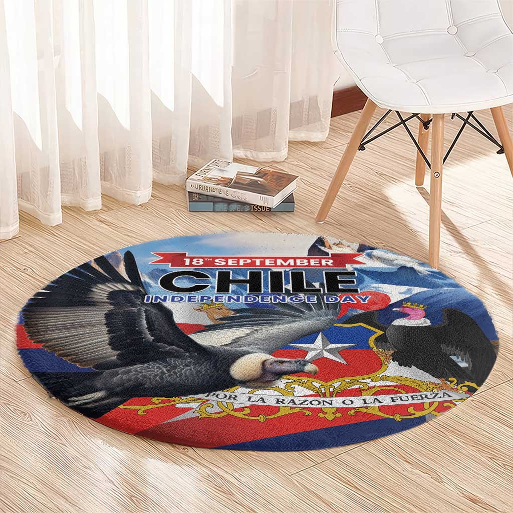 Chile Independence Day 18th September Round Carpet Andean Condor Flying - Wonder Print Shop