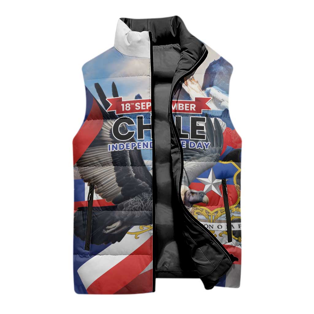 Personalized Chile Independence Day 18th September Sleeveless Puffer Jacket Andean Condor Flying - Wonder Print Shop