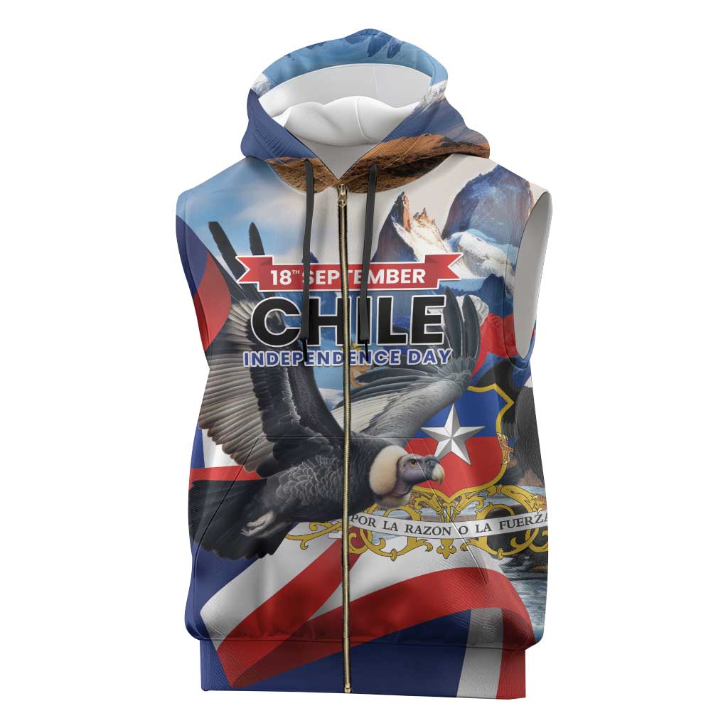 Personalized Chile Independence Day 18th September Sleeveless Zip Hoodie Andean Condor Flying - Wonder Print Shop