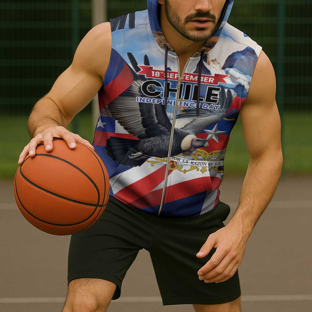 Personalized Chile Independence Day 18th September Sleeveless Zip Hoodie Andean Condor Flying - Wonder Print Shop