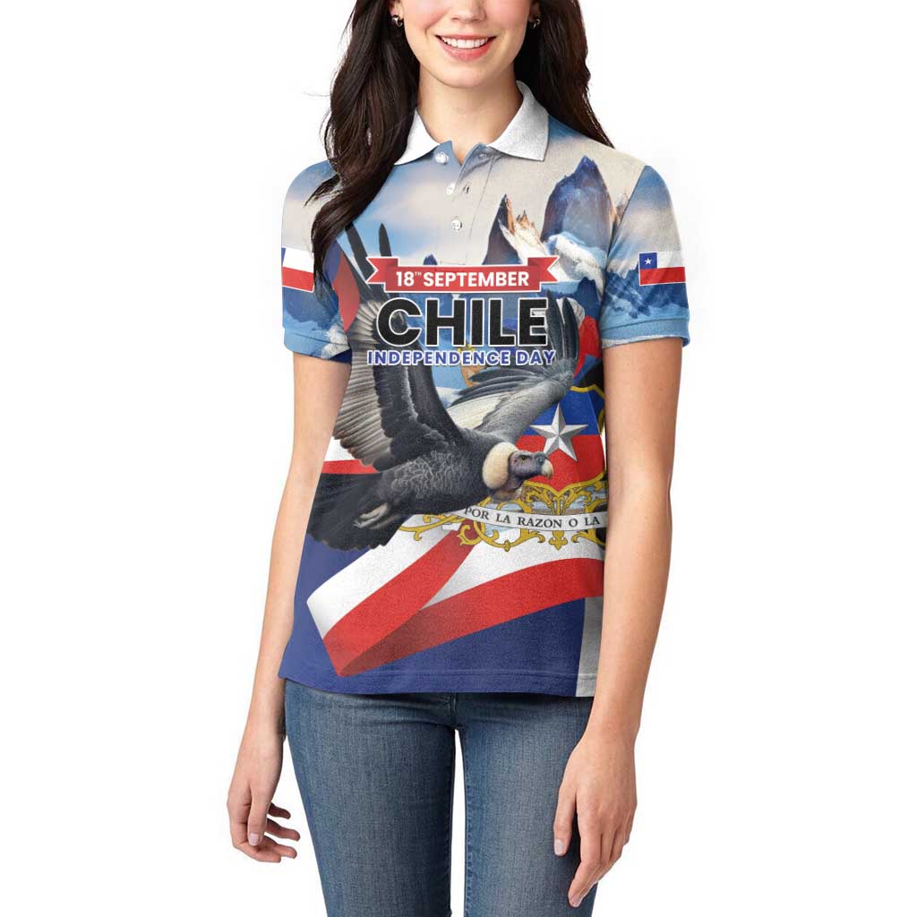 Personalized Chile Independence Day 18th September Women Polo Shirt Andean Condor Flying - Wonder Print Shop