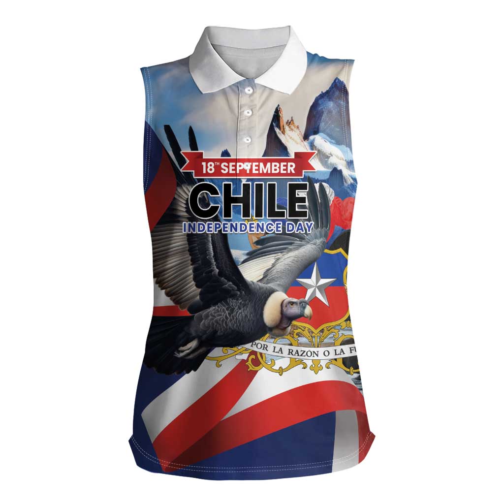 Personalized Chile Independence Day 18th September Women Sleeveless Polo Shirt Andean Condor Flying - Wonder Print Shop