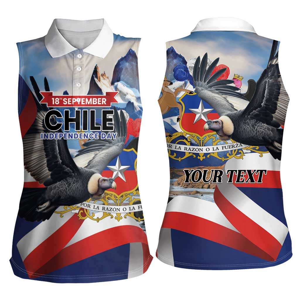 Personalized Chile Independence Day 18th September Women Sleeveless Polo Shirt Andean Condor Flying - Wonder Print Shop