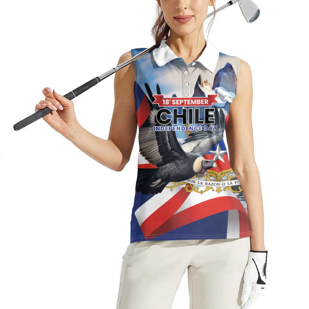 Personalized Chile Independence Day 18th September Women Sleeveless Polo Shirt Andean Condor Flying - Wonder Print Shop