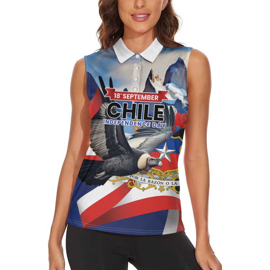Personalized Chile Independence Day 18th September Women Sleeveless Polo Shirt Andean Condor Flying - Wonder Print Shop