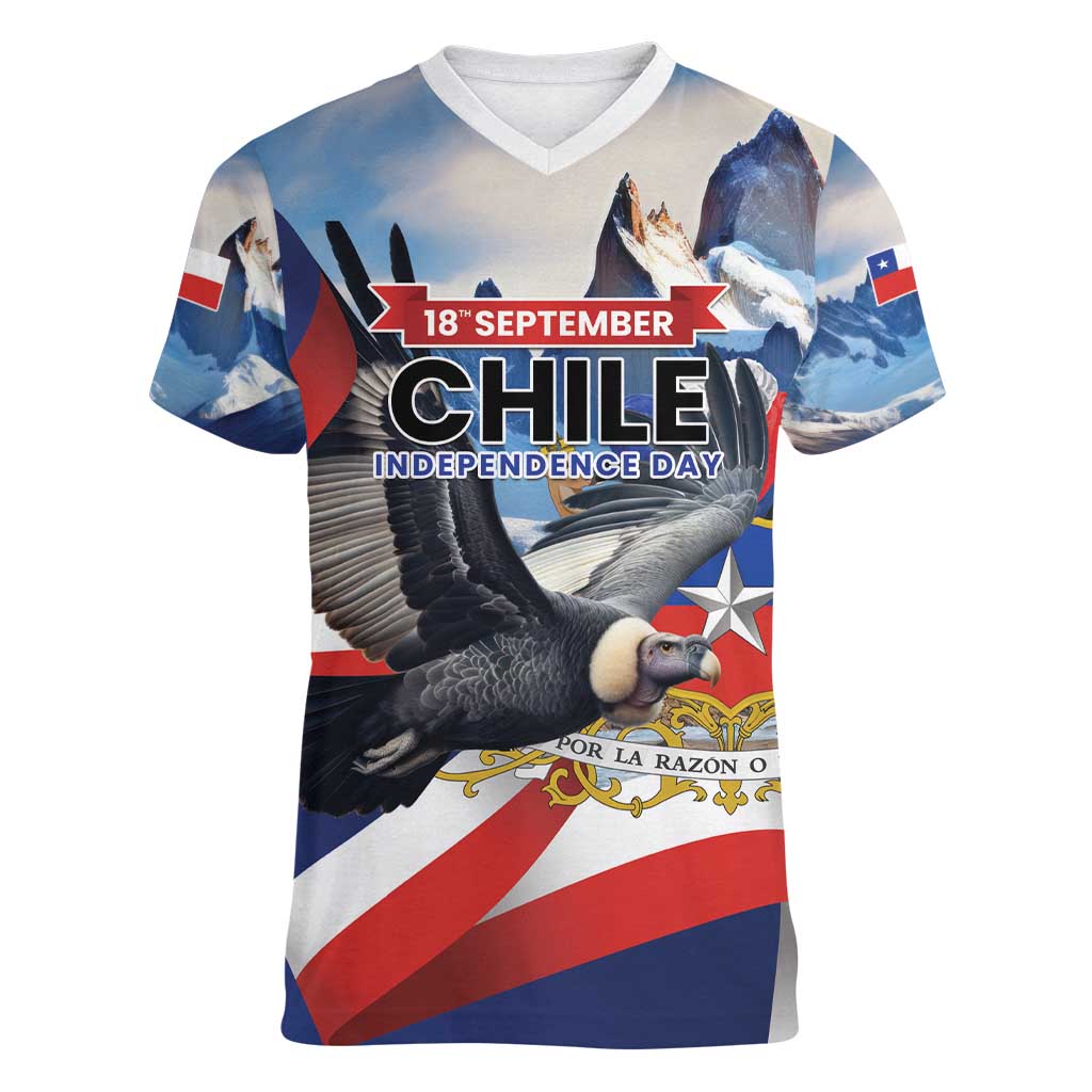 Personalized Chile Independence Day 18th September Women V-Neck T-Shirt Andean Condor Flying - Wonder Print Shop