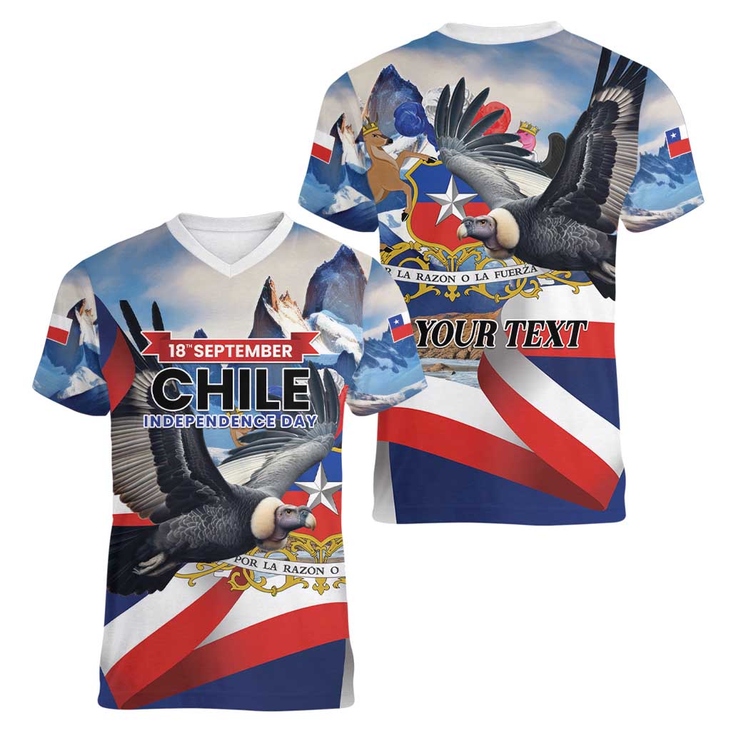 Personalized Chile Independence Day 18th September Women V-Neck T-Shirt Andean Condor Flying - Wonder Print Shop