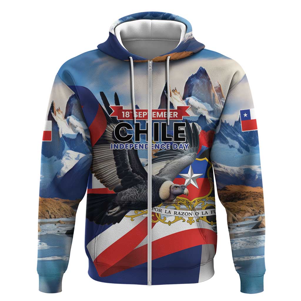 Personalized Chile Independence Day 18th September Zip Hoodie Andean Condor Flying - Wonder Print Shop