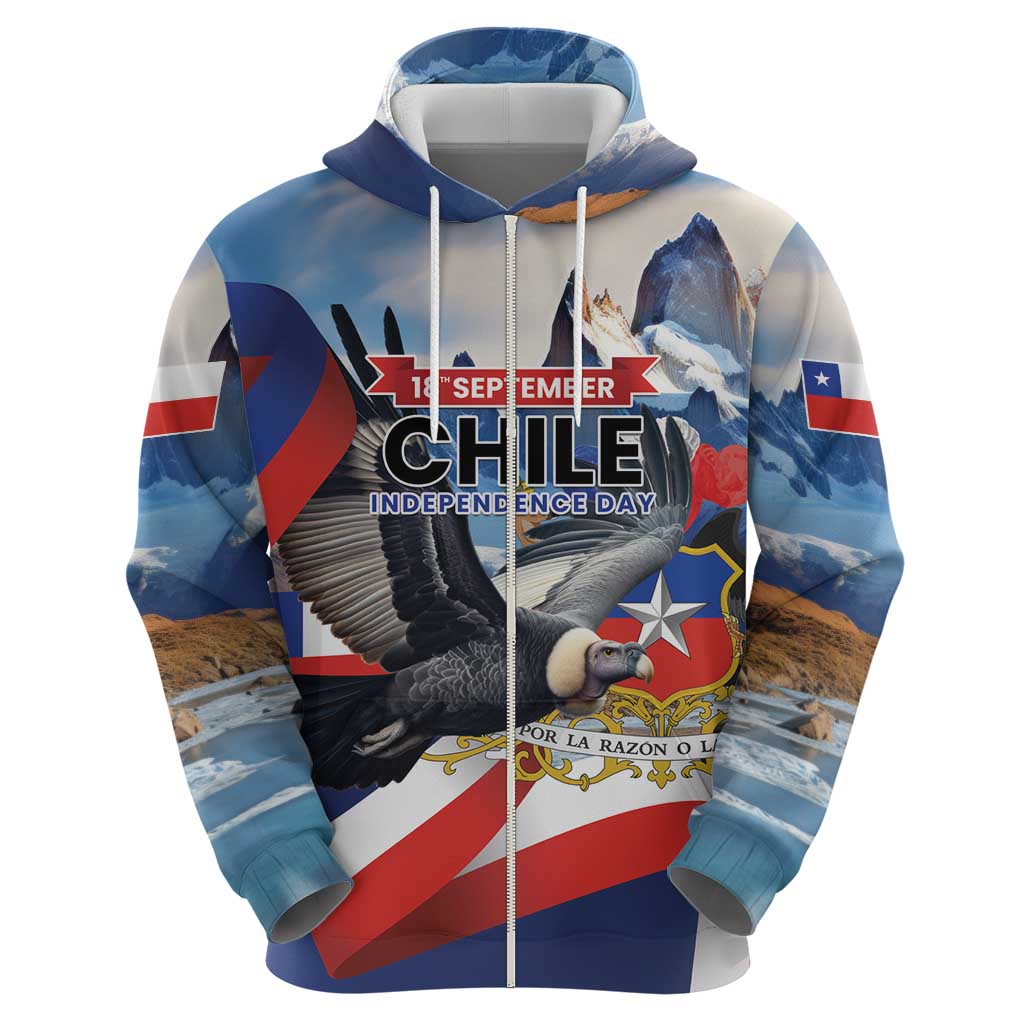 Personalized Chile Independence Day 18th September Zip Hoodie Andean Condor Flying - Wonder Print Shop