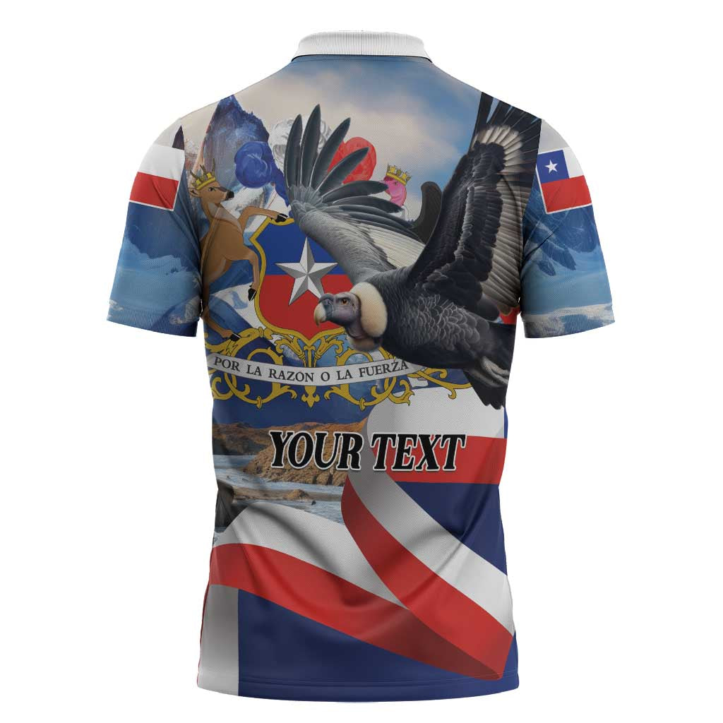 Personalized Chile Independence Day 18th September Zipper Polo Shirt Andean Condor Flying - Wonder Print Shop
