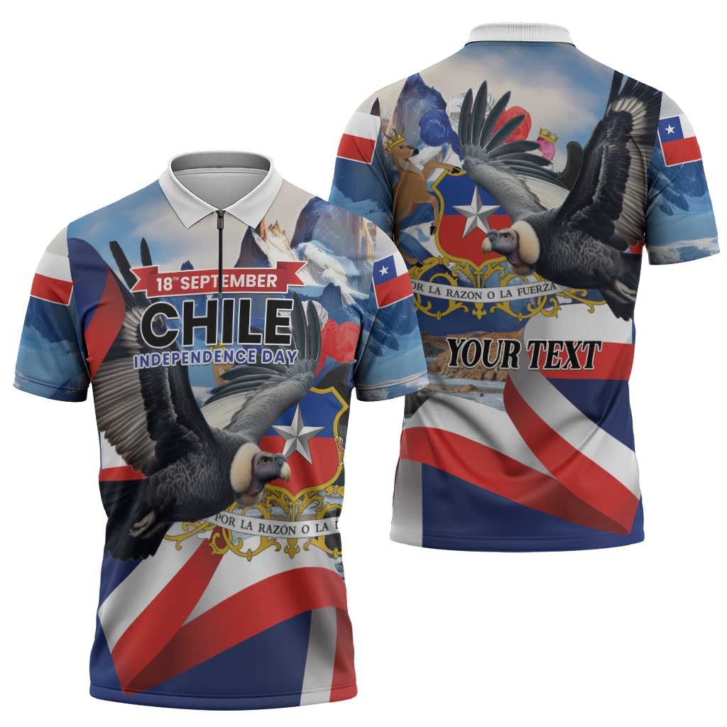 Personalized Chile Independence Day 18th September Zipper Polo Shirt Andean Condor Flying - Wonder Print Shop