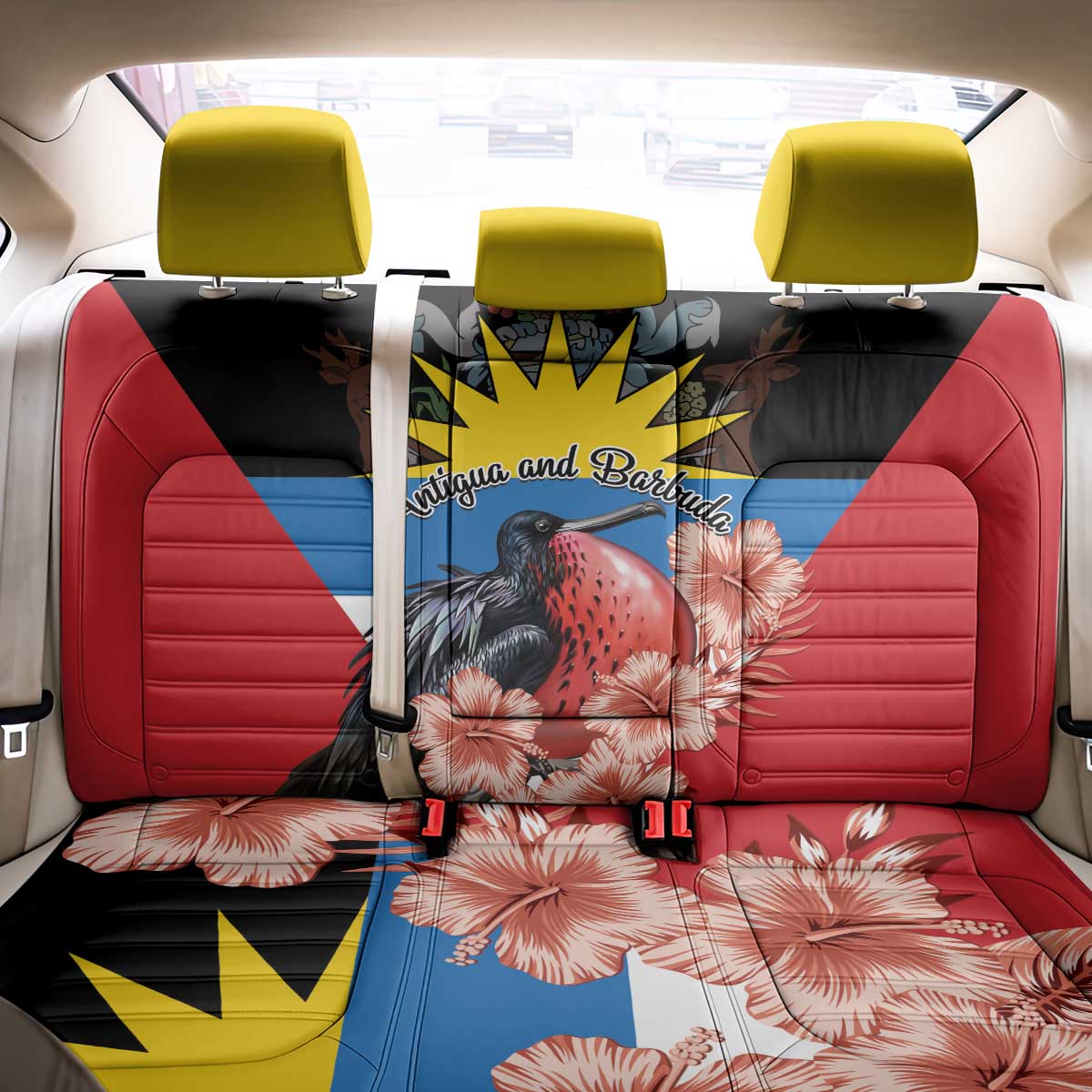Antigua and Barbuda Back Car Seat Cover Magnificent Frigatebird Hibiscus - Wonder Print Shop
