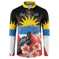 Personalized Antigua and Barbuda Button Sweatshirt Magnificent Frigatebird Hibiscus - Wonder Print Shop