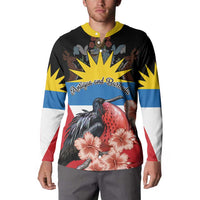 Personalized Antigua and Barbuda Button Sweatshirt Magnificent Frigatebird Hibiscus - Wonder Print Shop