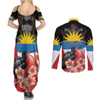 Personalized Antigua and Barbuda Couples Matching Summer Maxi Dress and Long Sleeve Button Shirt Magnificent Frigatebird Hibiscus - Wonder Print Shop