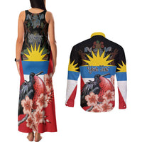 Personalized Antigua and Barbuda Couples Matching Tank Maxi Dress and Long Sleeve Button Shirt Magnificent Frigatebird Hibiscus - Wonder Print Shop