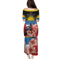 Personalized Antigua and Barbuda Family Matching Puletasi and Hawaiian Shirt Magnificent Frigatebird Hibiscus - Wonder Print Shop