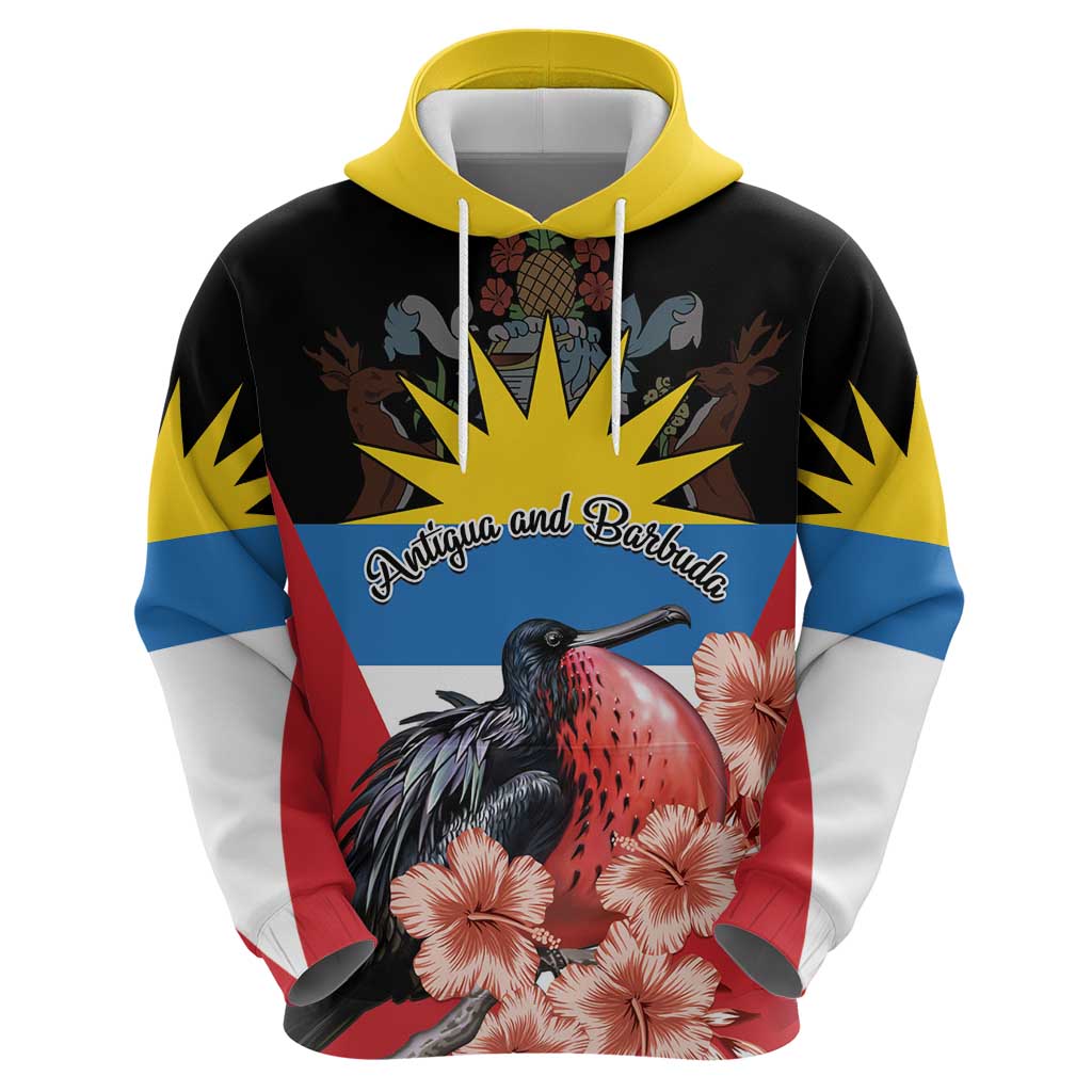 Personalized Antigua and Barbuda Hoodie Magnificent Frigatebird Hibiscus - Wonder Print Shop