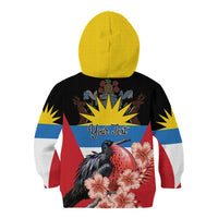 Personalized Antigua and Barbuda Kid Hoodie Magnificent Frigatebird Hibiscus - Wonder Print Shop