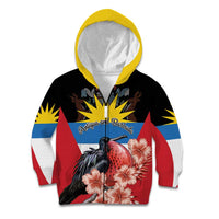 Personalized Antigua and Barbuda Kid Hoodie Magnificent Frigatebird Hibiscus - Wonder Print Shop
