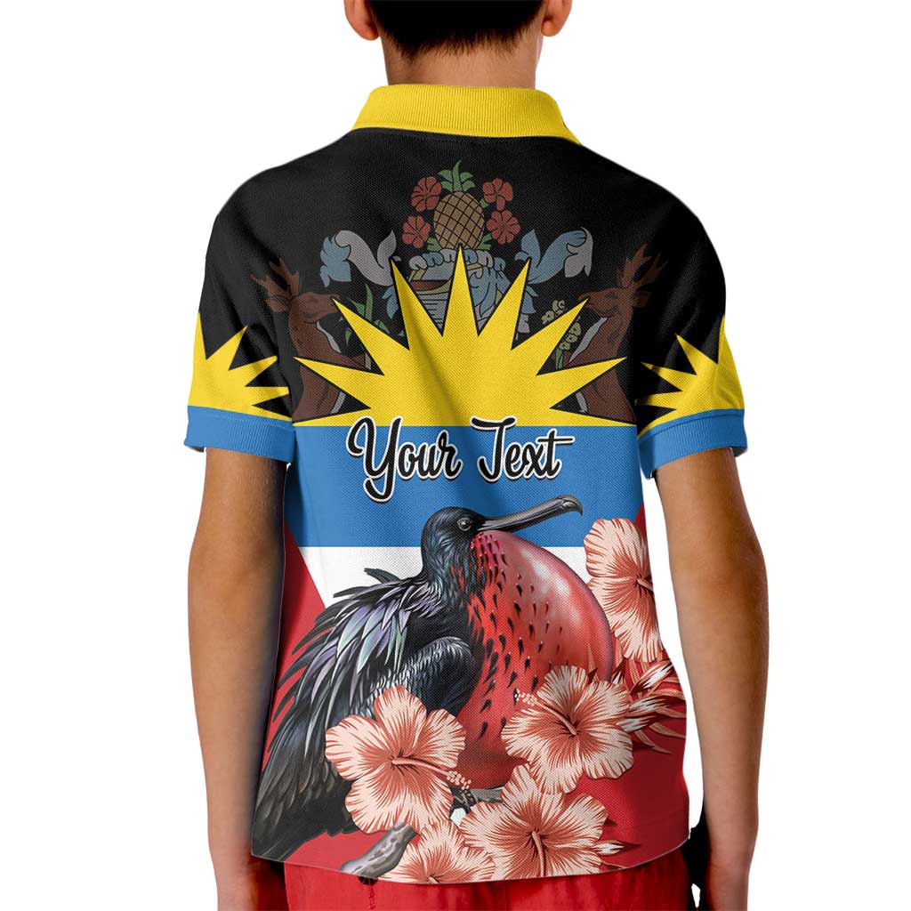 Personalized Antigua and Barbuda Kid Polo Shirt Magnificent Frigatebird Hibiscus - Wonder Print Shop