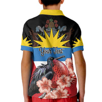 Personalized Antigua and Barbuda Kid Polo Shirt Magnificent Frigatebird Hibiscus - Wonder Print Shop