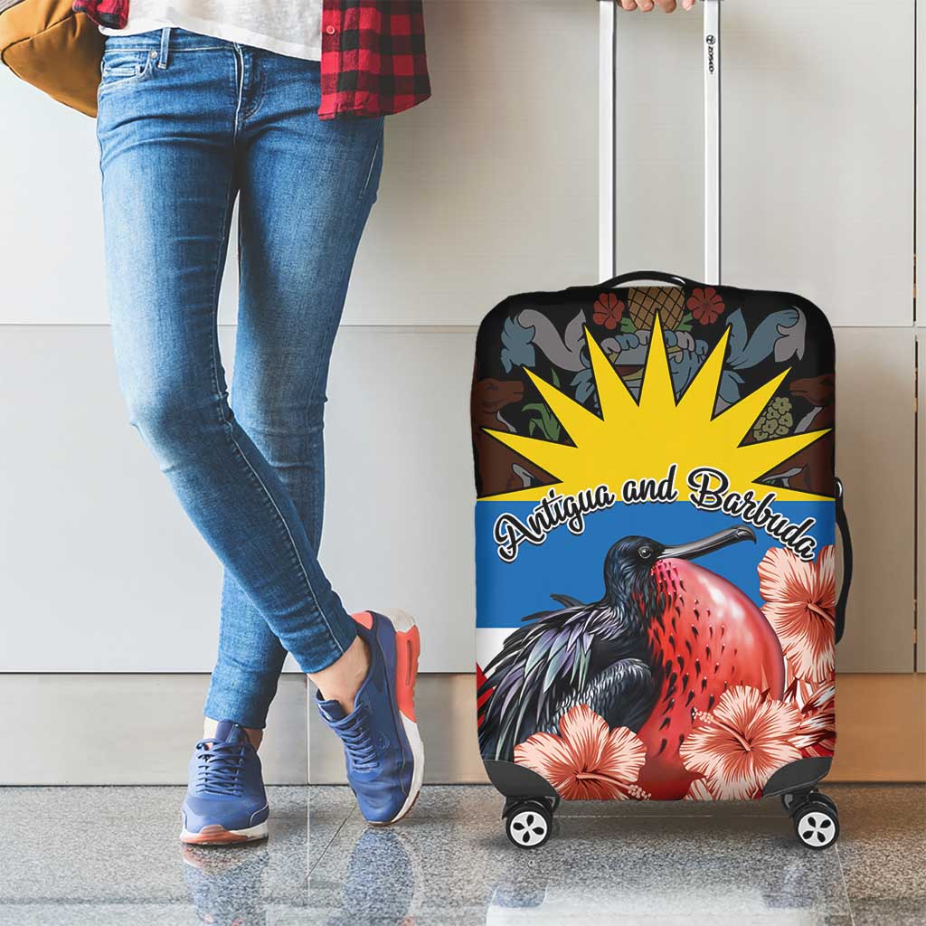 Antigua and Barbuda Luggage Cover Magnificent Frigatebird Hibiscus - Wonder Print Shop