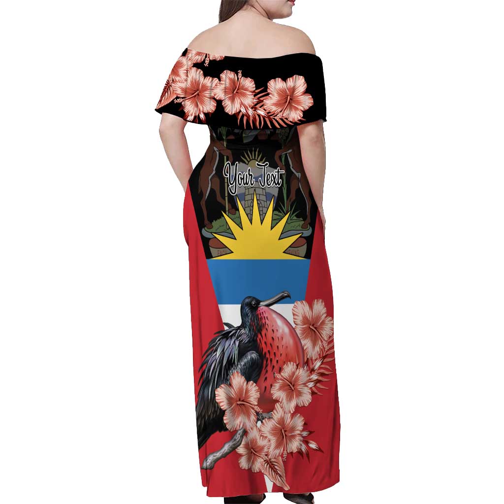 Personalized Antigua and Barbuda Off Shoulder Maxi Dress Magnificent Frigatebird Hibiscus - Wonder Print Shop