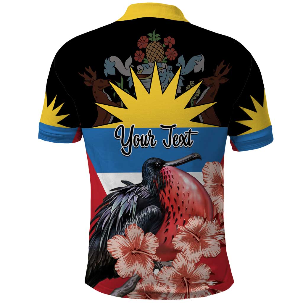 Personalized Antigua and Barbuda Polo Shirt Magnificent Frigatebird Hibiscus - Wonder Print Shop