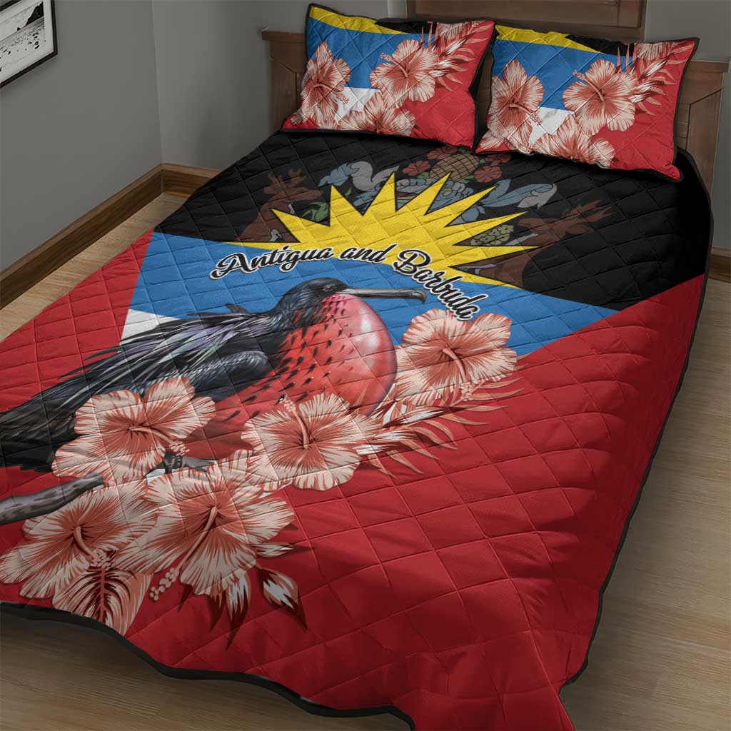 Antigua and Barbuda Quilt Bed Set Magnificent Frigatebird Hibiscus - Wonder Print Shop