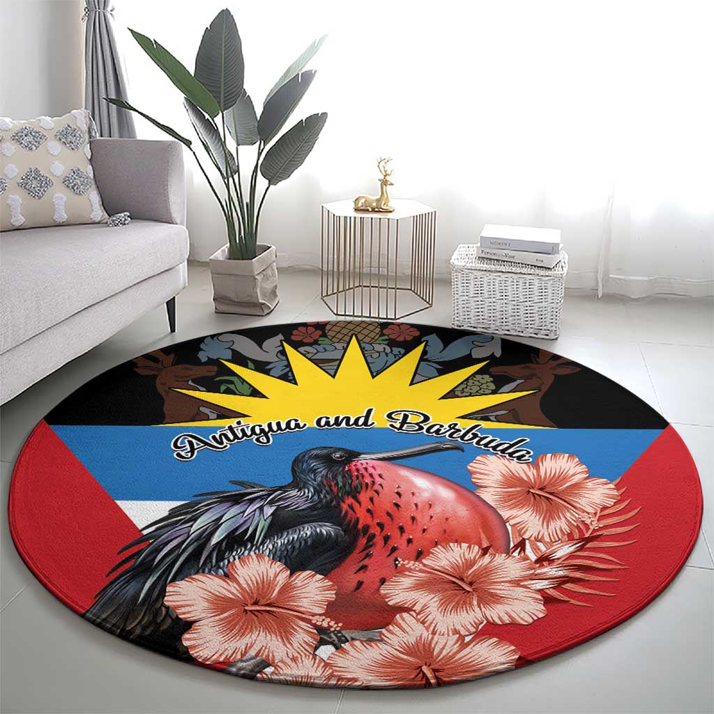 Antigua and Barbuda Round Carpet Magnificent Frigatebird Hibiscus