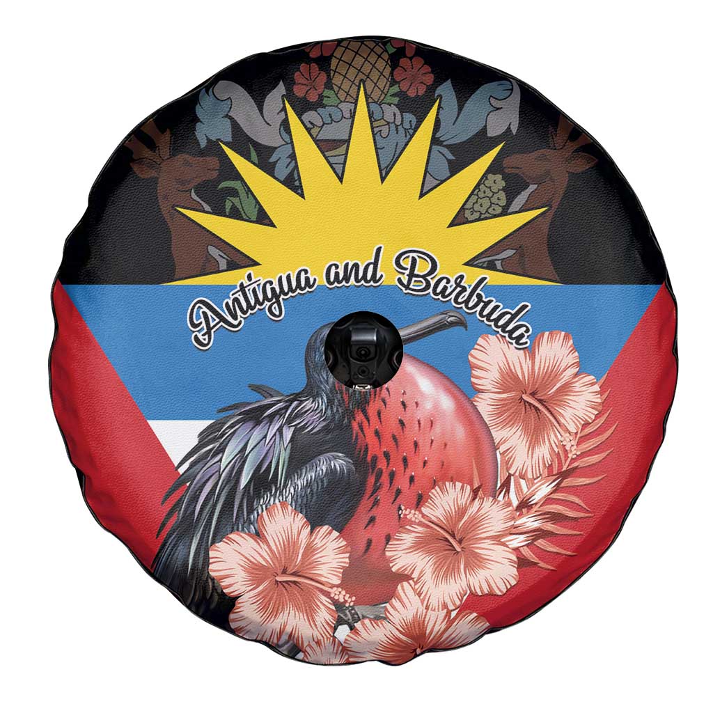 Antigua and Barbuda Spare Tire Cover Magnificent Frigatebird Hibiscus - Wonder Print Shop