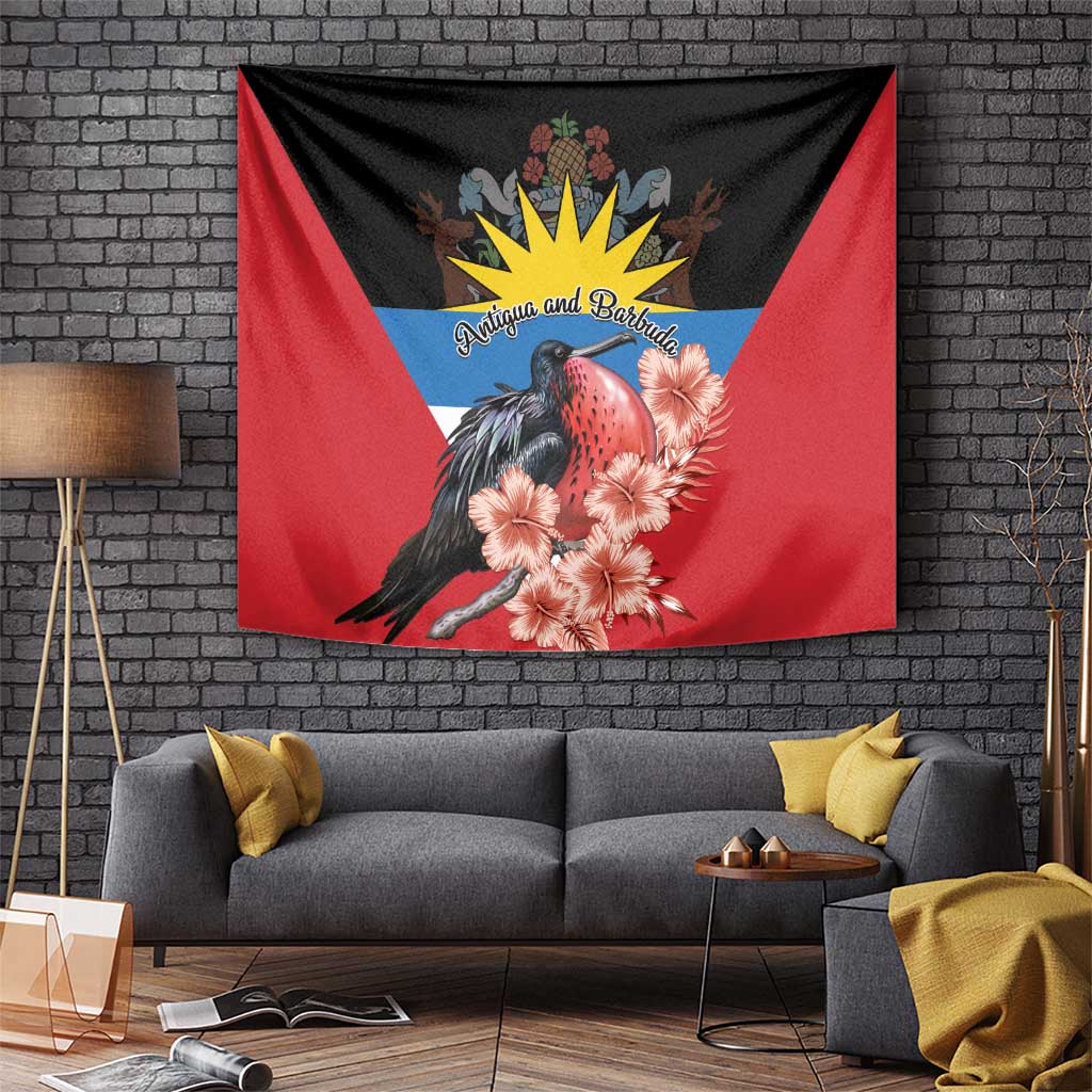Antigua and Barbuda Tapestry Magnificent Frigatebird Hibiscus - Wonder Print Shop