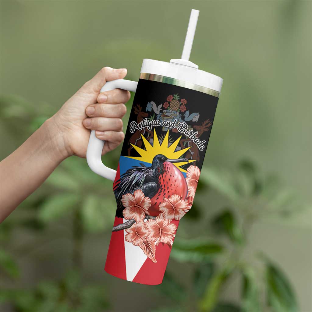 Personalized Antigua and Barbuda Tumbler With Handle Magnificent Frigatebird Hibiscus - Wonder Print Shop
