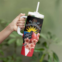 Personalized Antigua and Barbuda Tumbler With Handle Magnificent Frigatebird Hibiscus - Wonder Print Shop