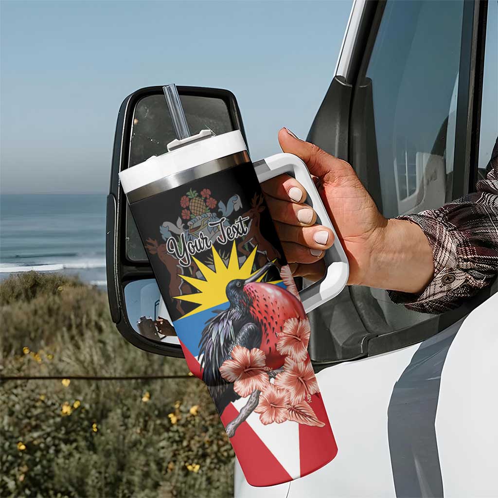 Personalized Antigua and Barbuda Tumbler With Handle Magnificent Frigatebird Hibiscus - Wonder Print Shop