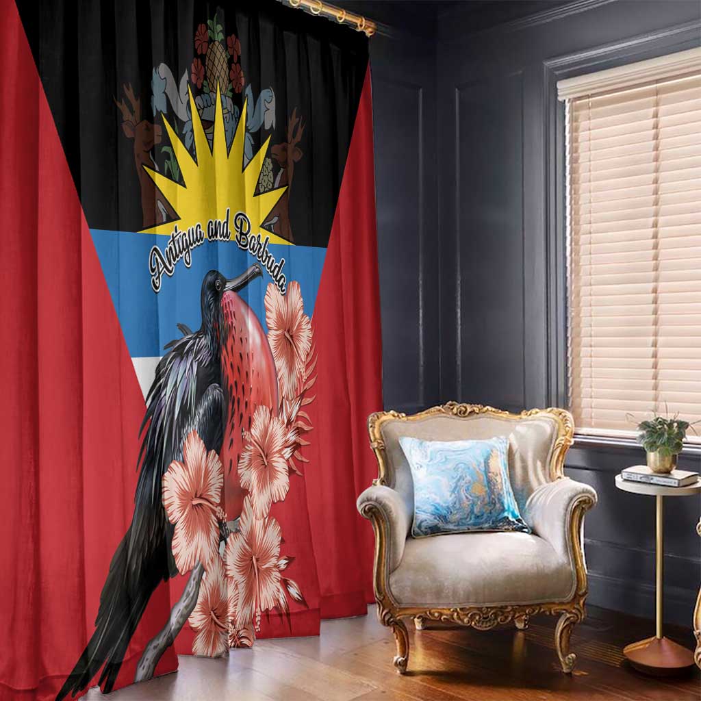 Antigua and Barbuda Window Curtain Magnificent Frigatebird Hibiscus - Wonder Print Shop