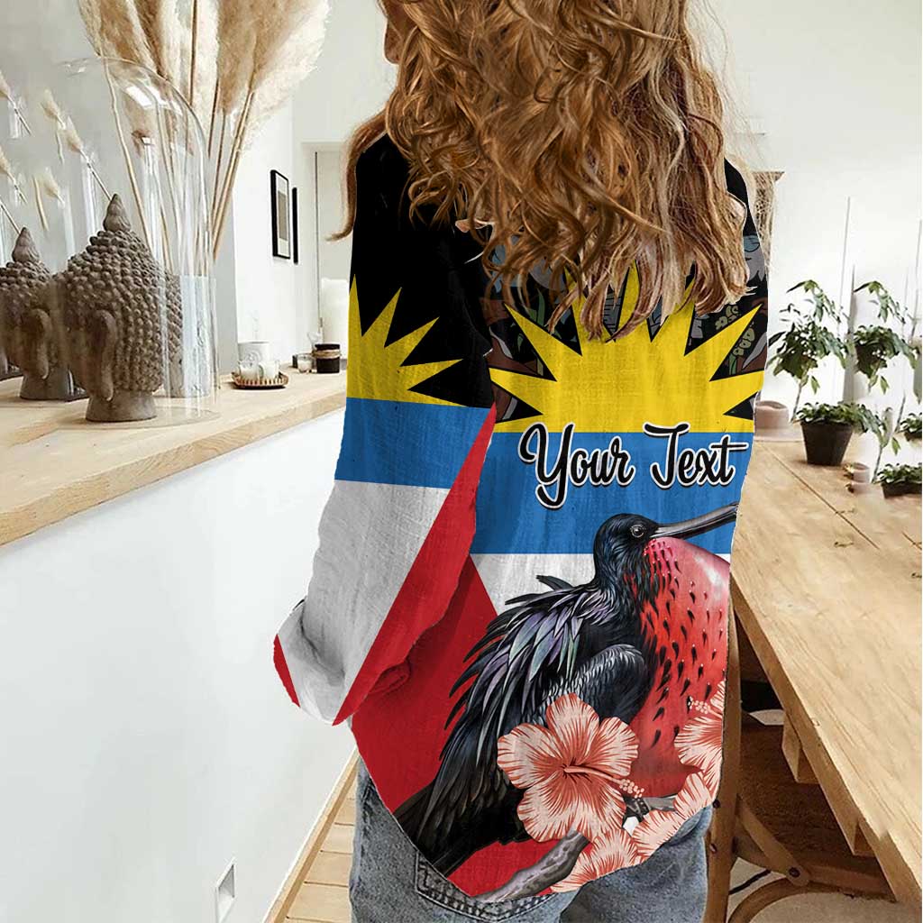 Personalized Antigua and Barbuda Women Casual Shirt Magnificent Frigatebird Hibiscus - Wonder Print Shop