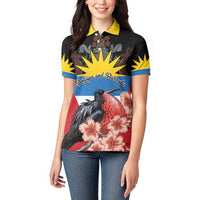 Personalized Antigua and Barbuda Women Polo Shirt Magnificent Frigatebird Hibiscus - Wonder Print Shop