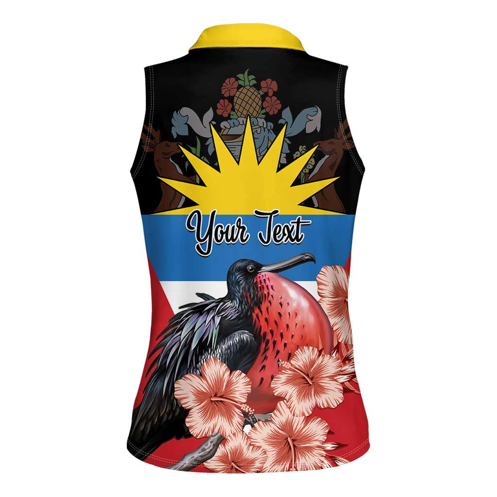 Personalized Antigua and Barbuda Women Sleeveless Polo Shirt Magnificent Frigatebird Hibiscus - Wonder Print Shop