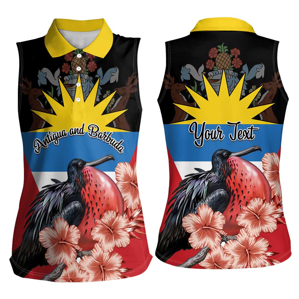 Personalized Antigua and Barbuda Women Sleeveless Polo Shirt Magnificent Frigatebird Hibiscus - Wonder Print Shop