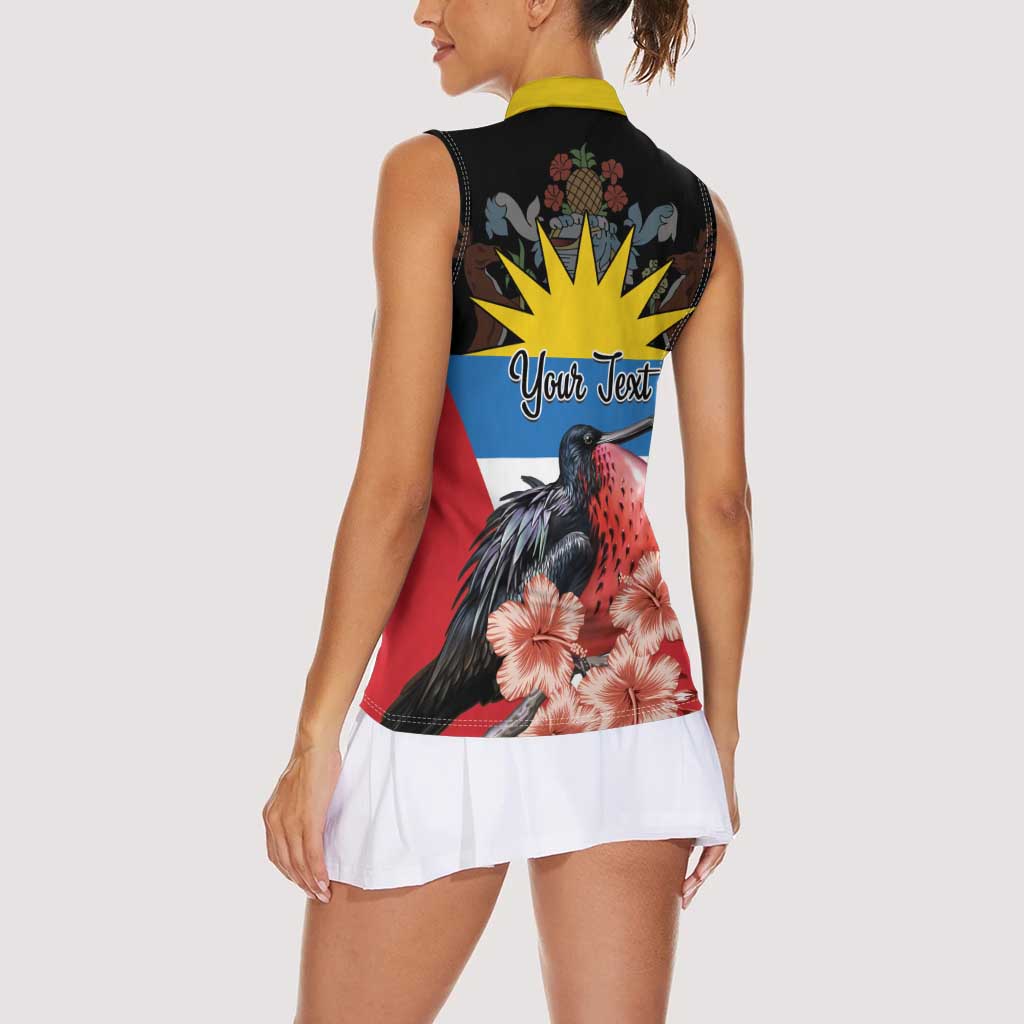Personalized Antigua and Barbuda Women Sleeveless Polo Shirt Magnificent Frigatebird Hibiscus - Wonder Print Shop