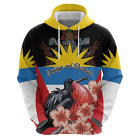 Personalized Antigua and Barbuda Zip Hoodie Magnificent Frigatebird Hibiscus - Wonder Print Shop