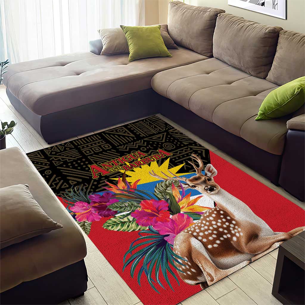 Antigua and Barbuda Area Rug Fallow Deer Tropical Bouquet - Wonder Print Shop