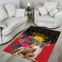 Antigua and Barbuda Area Rug Fallow Deer Tropical Bouquet - Wonder Print Shop