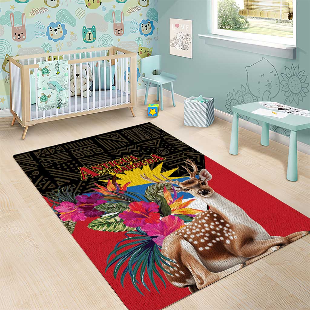 Antigua and Barbuda Area Rug Fallow Deer Tropical Bouquet - Wonder Print Shop
