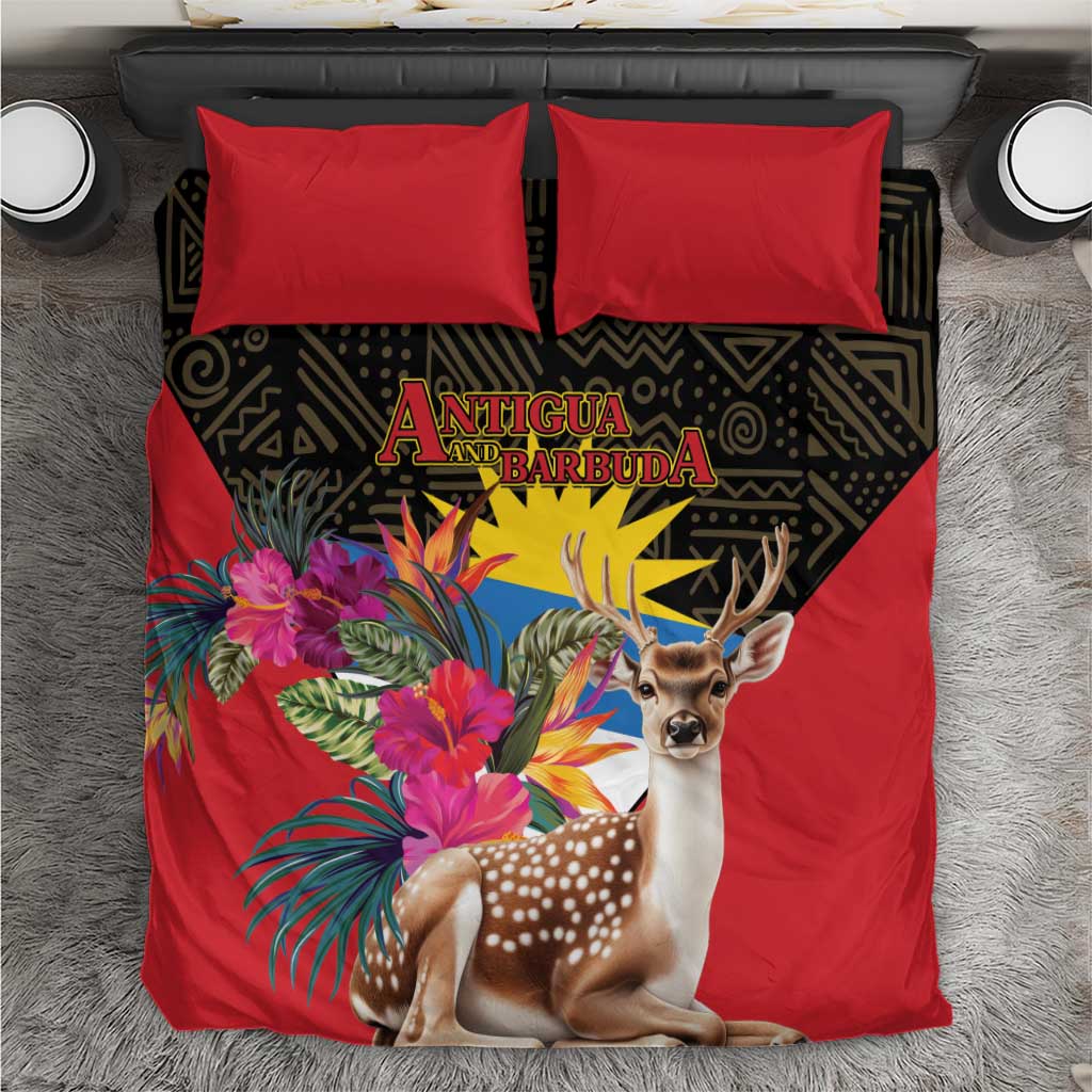 Antigua and Barbuda Bedding Set Fallow Deer Tropical Bouquet - Wonder Print Shop