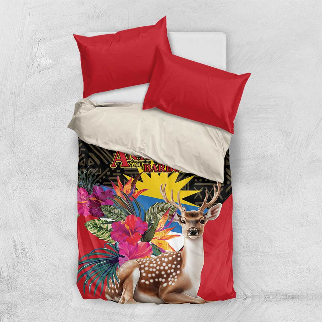 Antigua and Barbuda Bedding Set Fallow Deer Tropical Bouquet - Wonder Print Shop